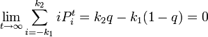  \lim_{t\rightarrow \infty} \sum^{k_2}_{i = -k_1} i P^t_{i} = k_2 q - k_1 (1-q) = 0 