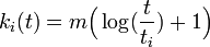 k_i(t) = m\Big(\log(\frac{t}{t_i})+1\Big)