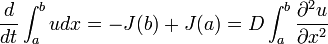 \frac{d}{dt} \int^b_a u dx = -J(b) + J(a) = D \int^b_a \frac{\partial^2 u}{\partial x^2} 