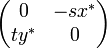 
\begin{pmatrix}
0 & -s x^*\\
t y^* & 0 
\end{pmatrix}
