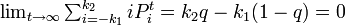 \textstyle \lim_{t\rightarrow \infty} \sum^{k_2}_{i = -k_1} i P^t_{i} = k_2 q - k_1 (1-q) = 0 