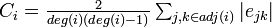 \textstyle C_i=\frac{2}{deg(i)(deg(i)-1)} \sum_{j,k \in adj(i)} |e_{jk}|