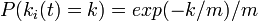 P(k_i(t)=k)=exp(-k/m)/m