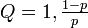 \textstyle Q = 1, \frac{1-p}{p}