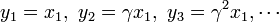  y_1 = x_1, \ y_2 = \gamma x_1, \ y_3 = \gamma^2 x_1, \cdots 