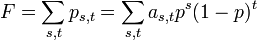 F = \sum_{s,t} p_{s,t} = \sum_{s,t} a_{s,t} p^s (1-p)^t