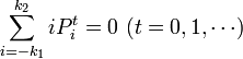  \sum^{k_2}_{i = -k_1} i P^t_{i} = 0 \ (t = 0, 1, \cdots)